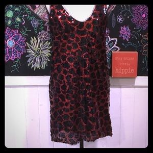Zara red sequin leopard party Dress SzS